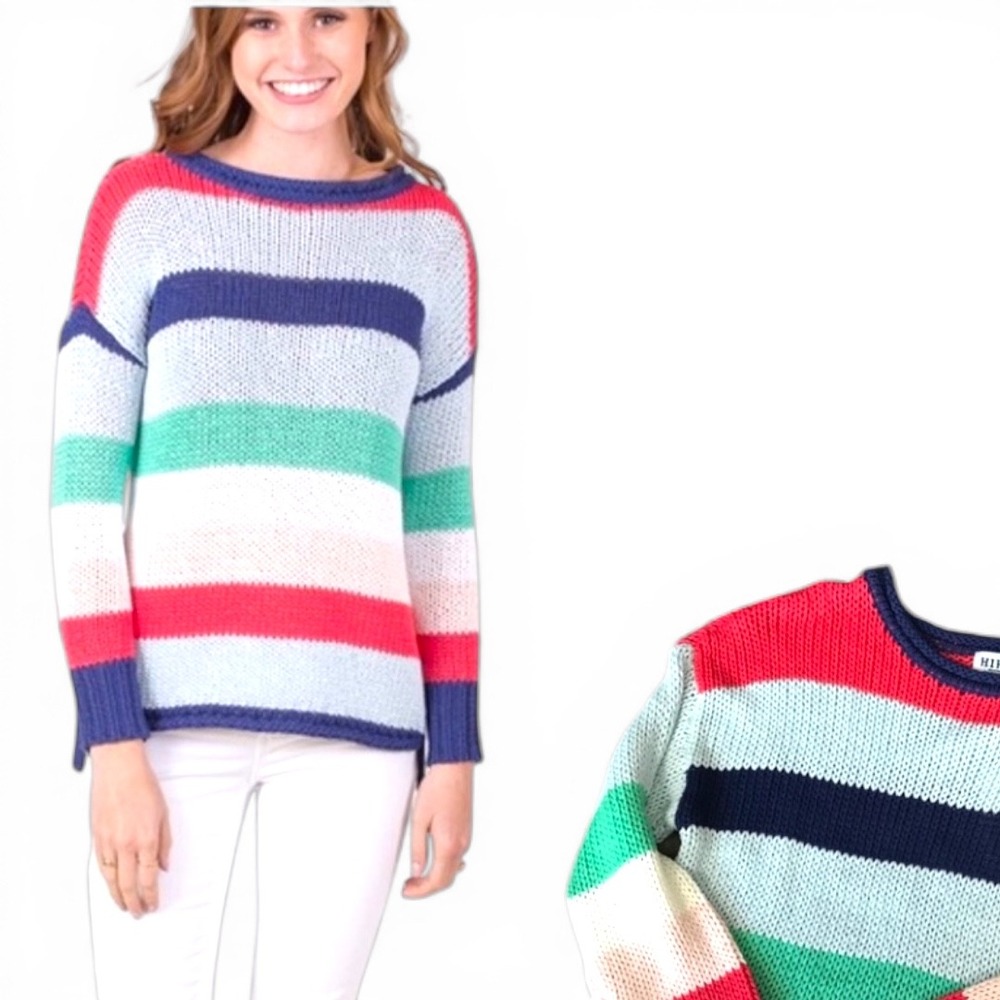 HIHO Luxury Resortwear Crewneck Sweater Multicolor Cotton‎ Striped Beach S